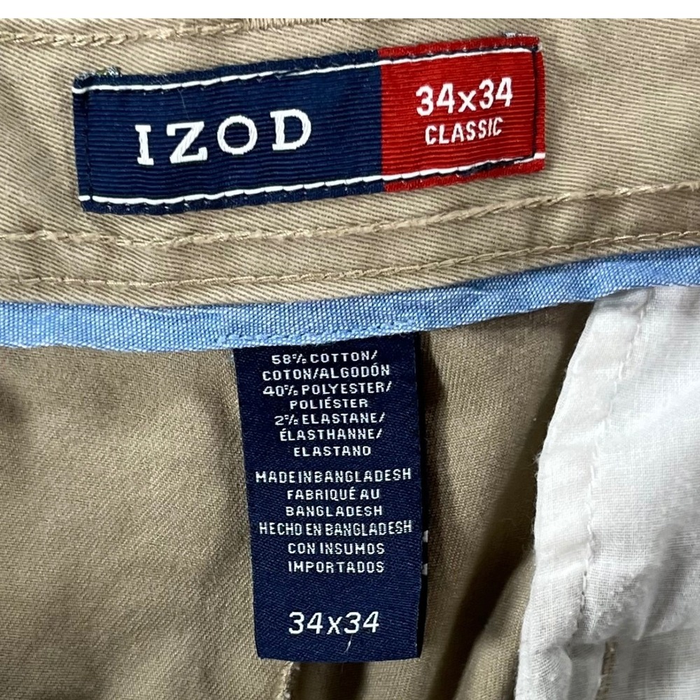 IZOD Mens Classic Fit Khaki Chino Pants Beige 34x34 45BM072 Stretch Twill - Picture 7 of 11
